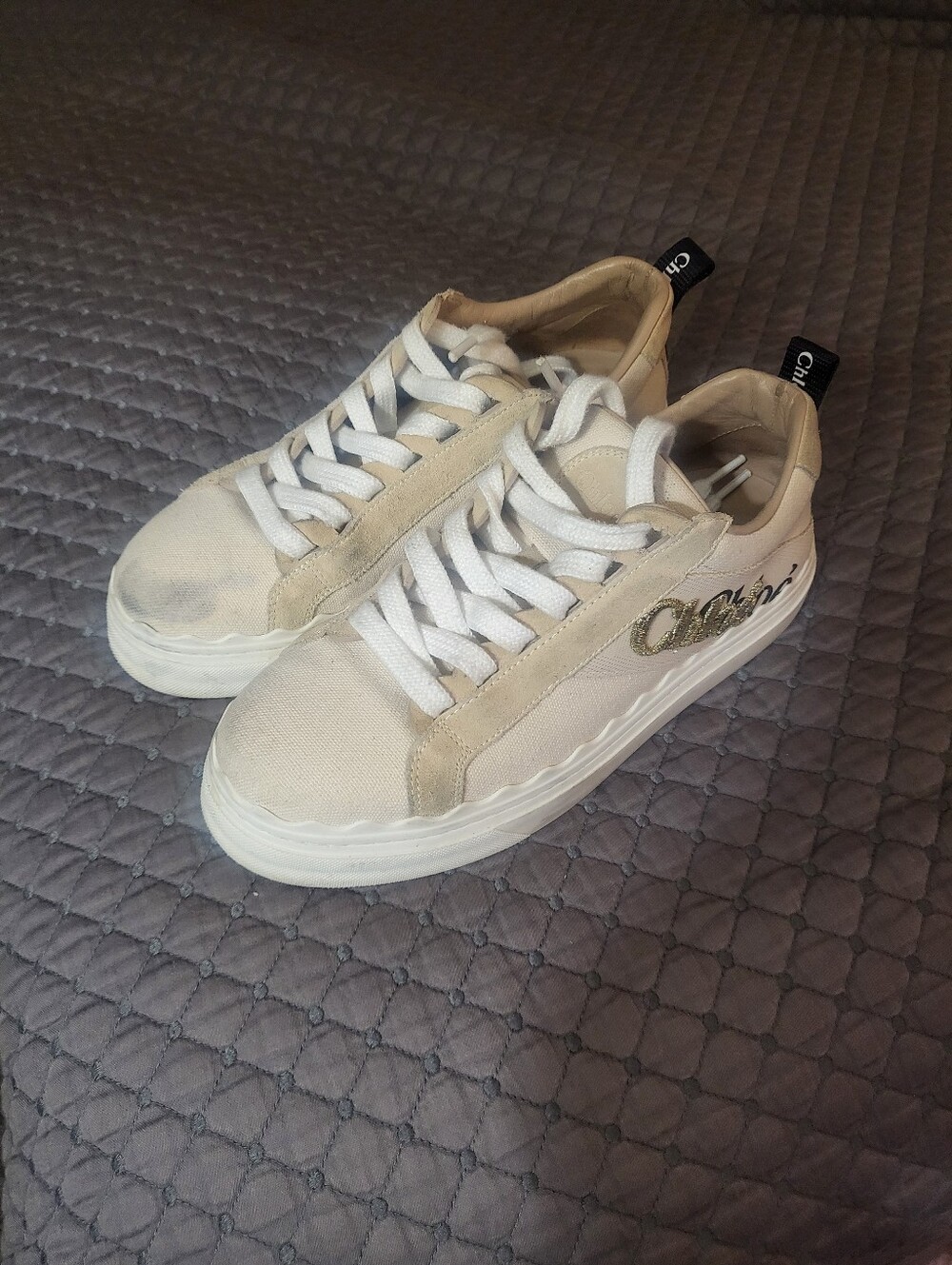 Chloe Canvas Low-Top Sneakers in Off-White